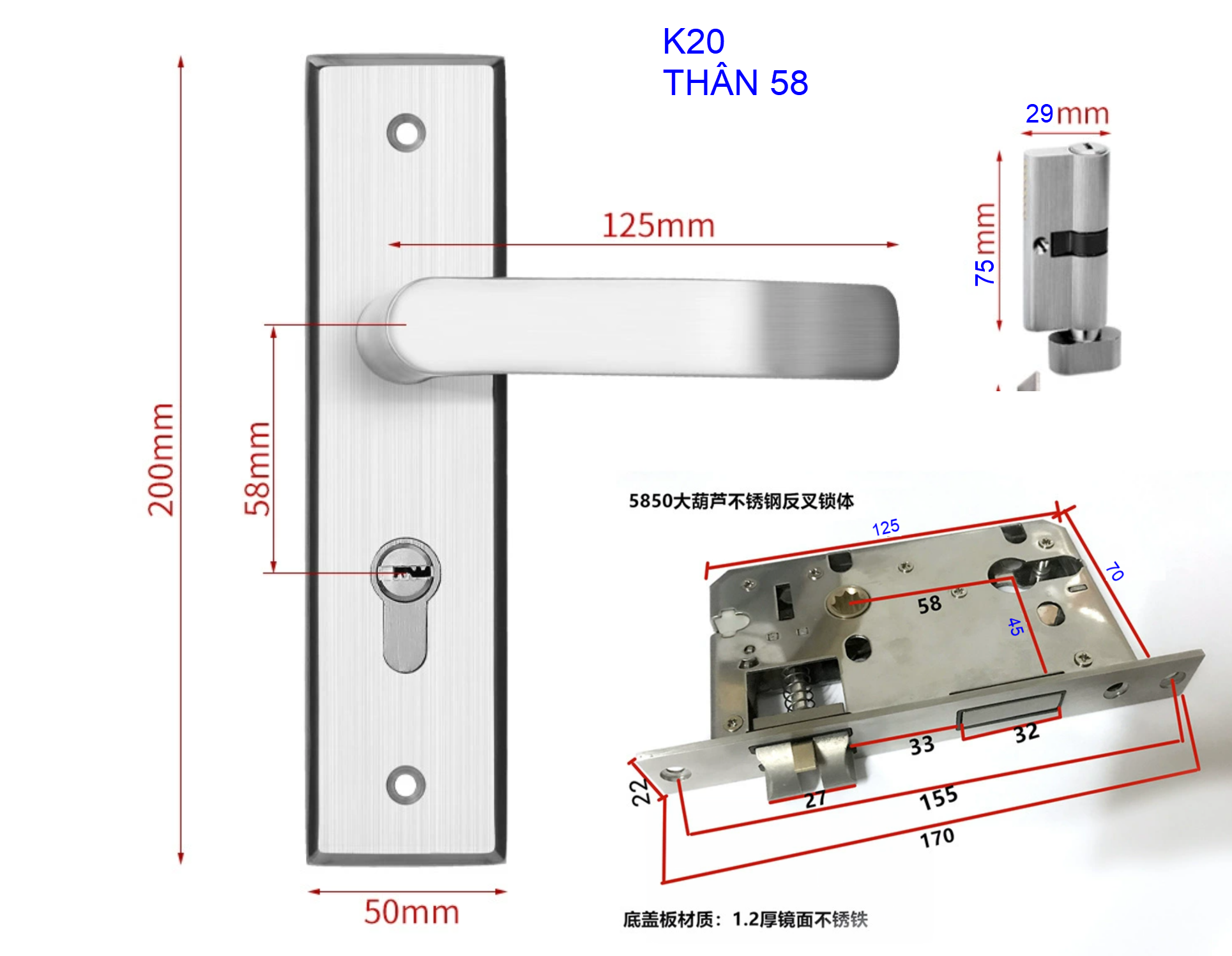 Khóa tay gạt inox Khóa tay gạt inox